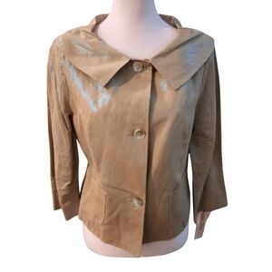 Andre Oliver Women's Beige Metallic Linen Blend Blazer Cropped 3/4 Sleeve Size 4